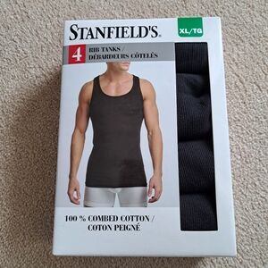 Stanfield's Black Rib Tanks Ribbed Men's Size XL Cotton 4 Pack Tank Tops NEW